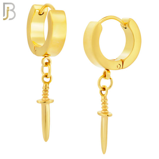 ES284 - 316L Stainless Steel Dangling Plain Straight Dagger Huggies Hoop Earrings image 3