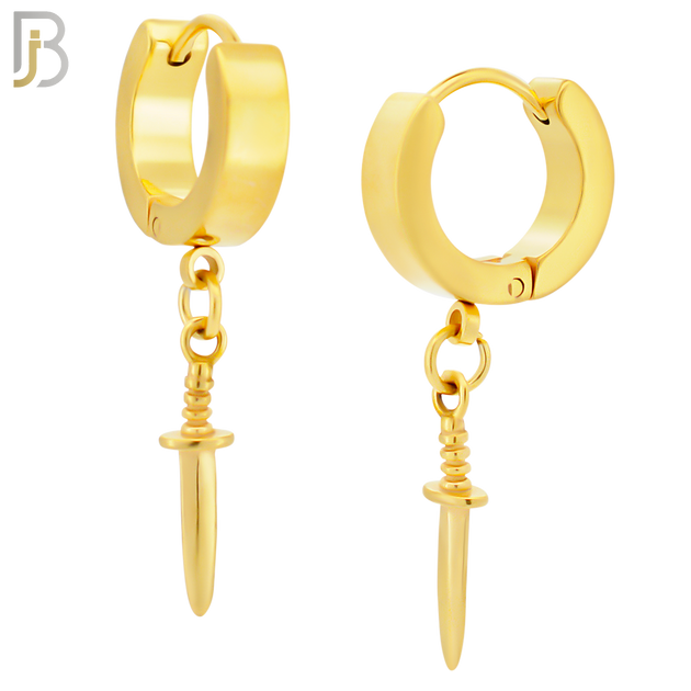 ES284 - 316L Stainless Steel Dangling Plain Straight Dagger Huggies Hoop Earrings image 3