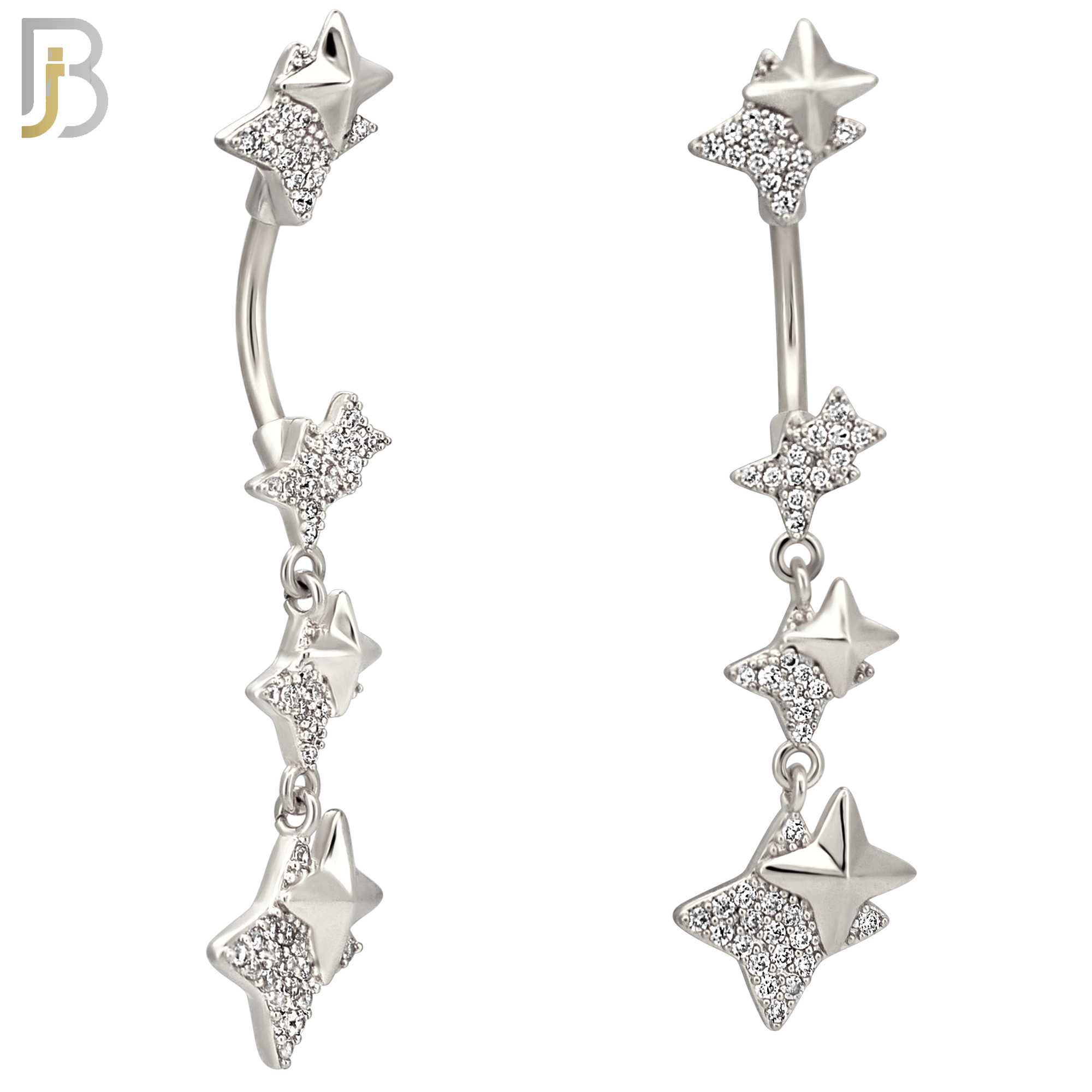 N0149 - 316L Surgical Steel Dangling Double North Star Belly Ring image 1