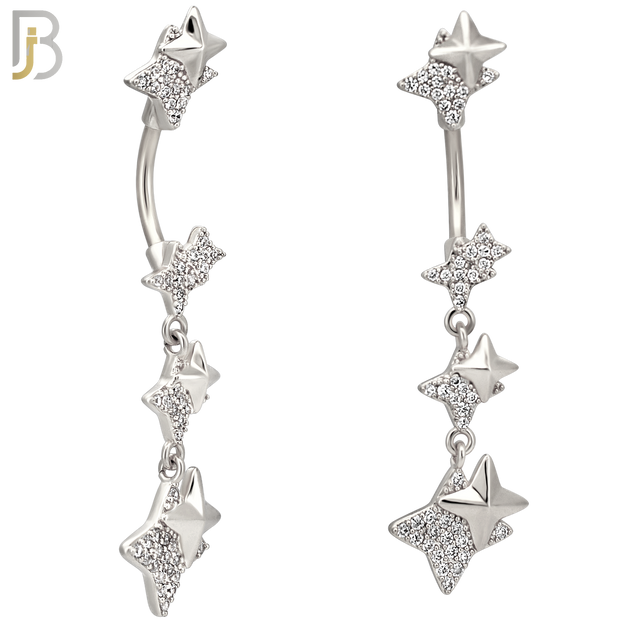 N0149 - 316L Surgical Steel Dangling Double North Star Belly Ring image 1
