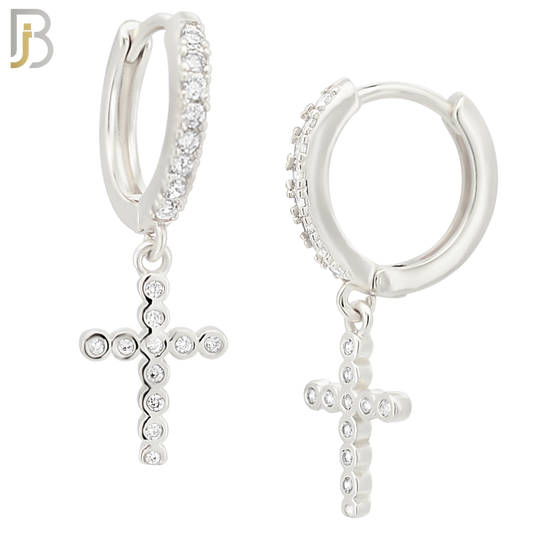 ES112 - 316L Stainless Steel Dangling Cross with Zircon Huggies Clip On image 1