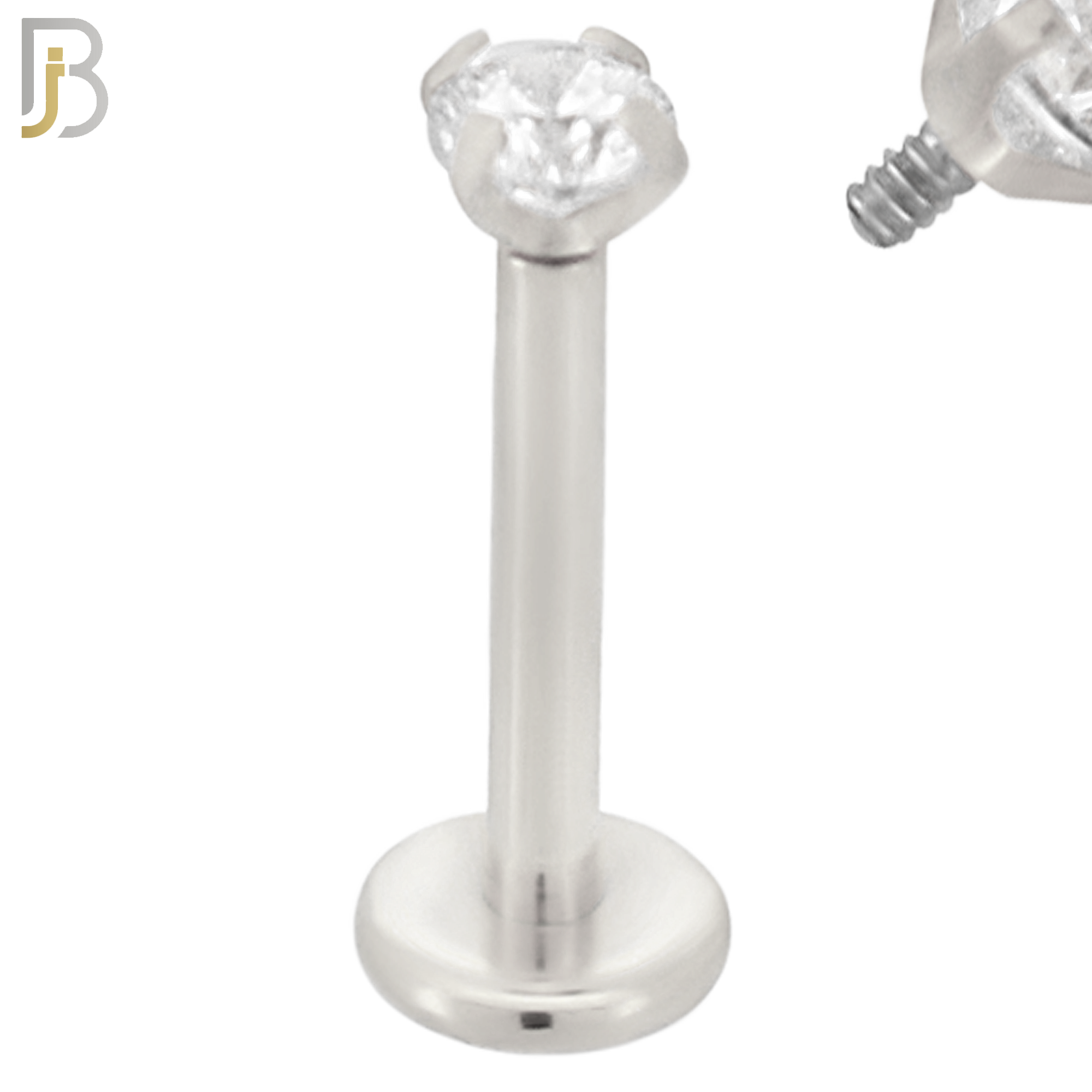 LB14SC16 - 316L Surgical Steel Bar Prong Setting  Zircon Internally Threaded Labret image 2