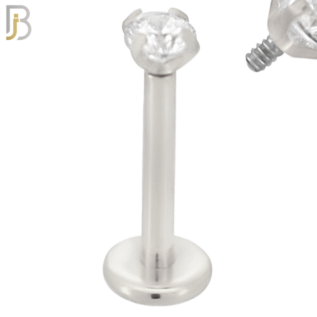 LB14SC16 - 316L Surgical Steel Bar Prong Setting  Zircon Internally Threaded Labret image 2