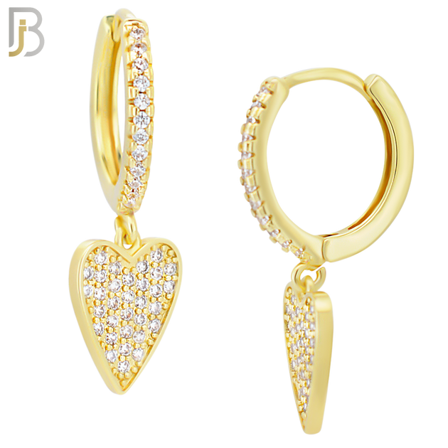 ES99 - 316L Stainless Steel Dangling Heart Hollow with  Zircon Design Huggies Clip On image 2