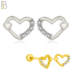 925-ES207 - Screw Ball Back - .925 Sterling Silver Heart Design Earring Stud with Clear Zircon image 0