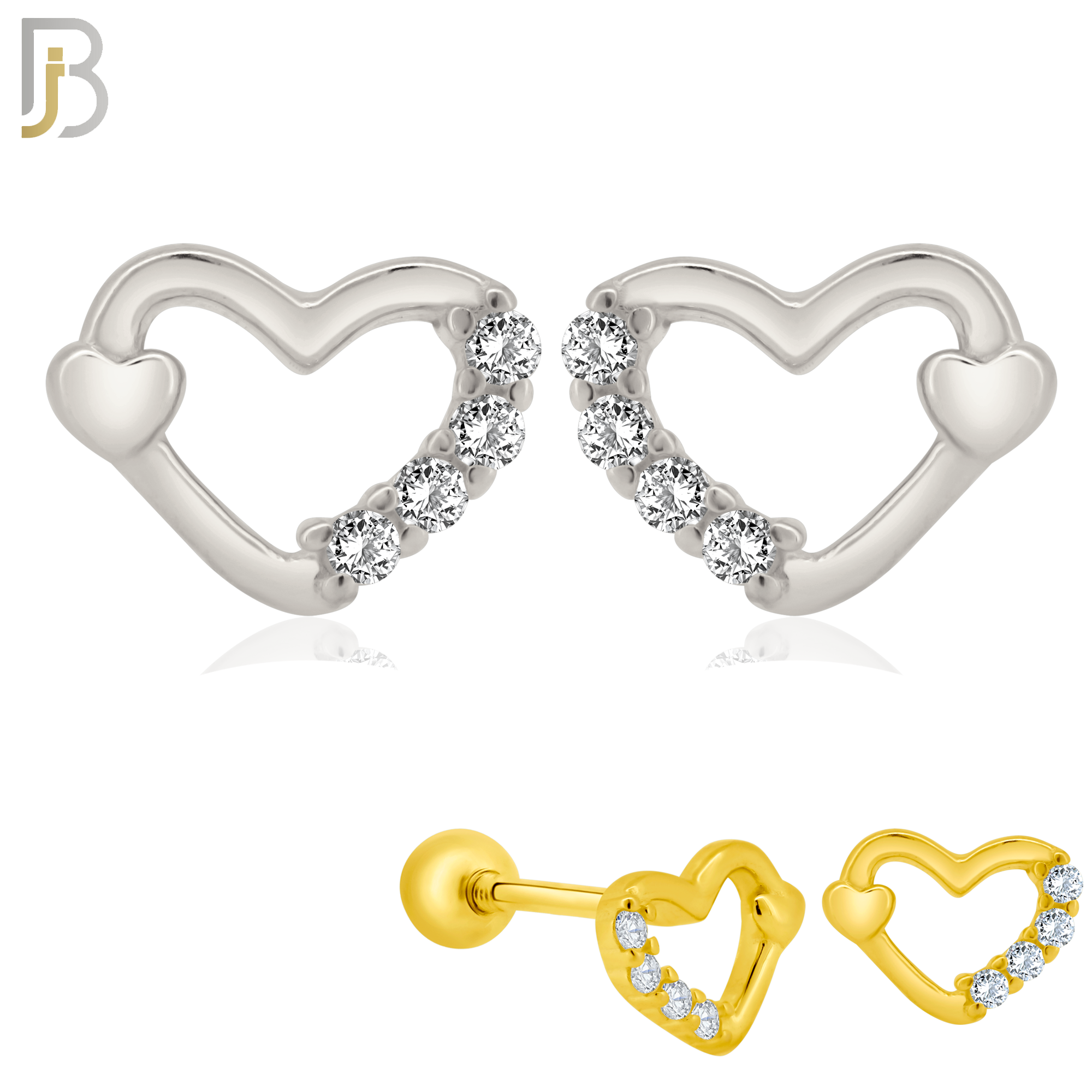 925-ES207 - Screw Ball Back - .925 Sterling Silver Heart Design Earring Stud with Clear Zircon image 0