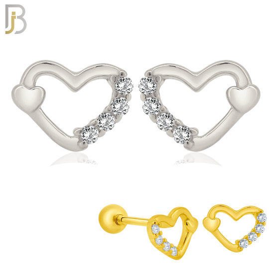 925-ES207 - Screw Ball Back - .925 Sterling Silver Heart Design Earring Stud with Clear Zircon image 0