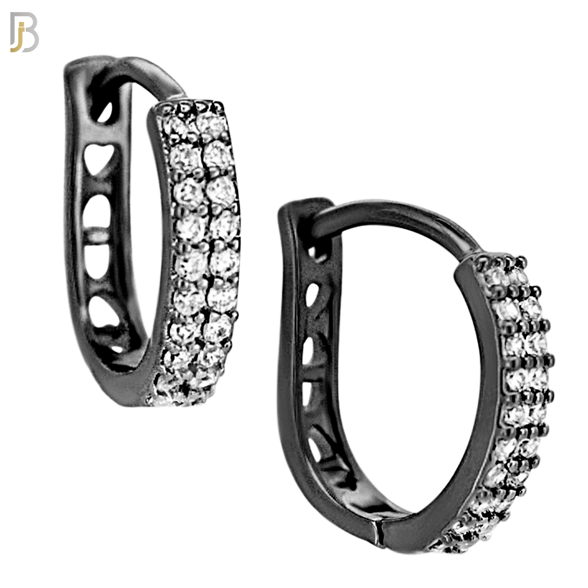ES189 - 316L Surgical Steel Curved Hoop Earring with  Two Rows of Zircon CZ on One Side and Hollow Heart Design on Back Side image 3