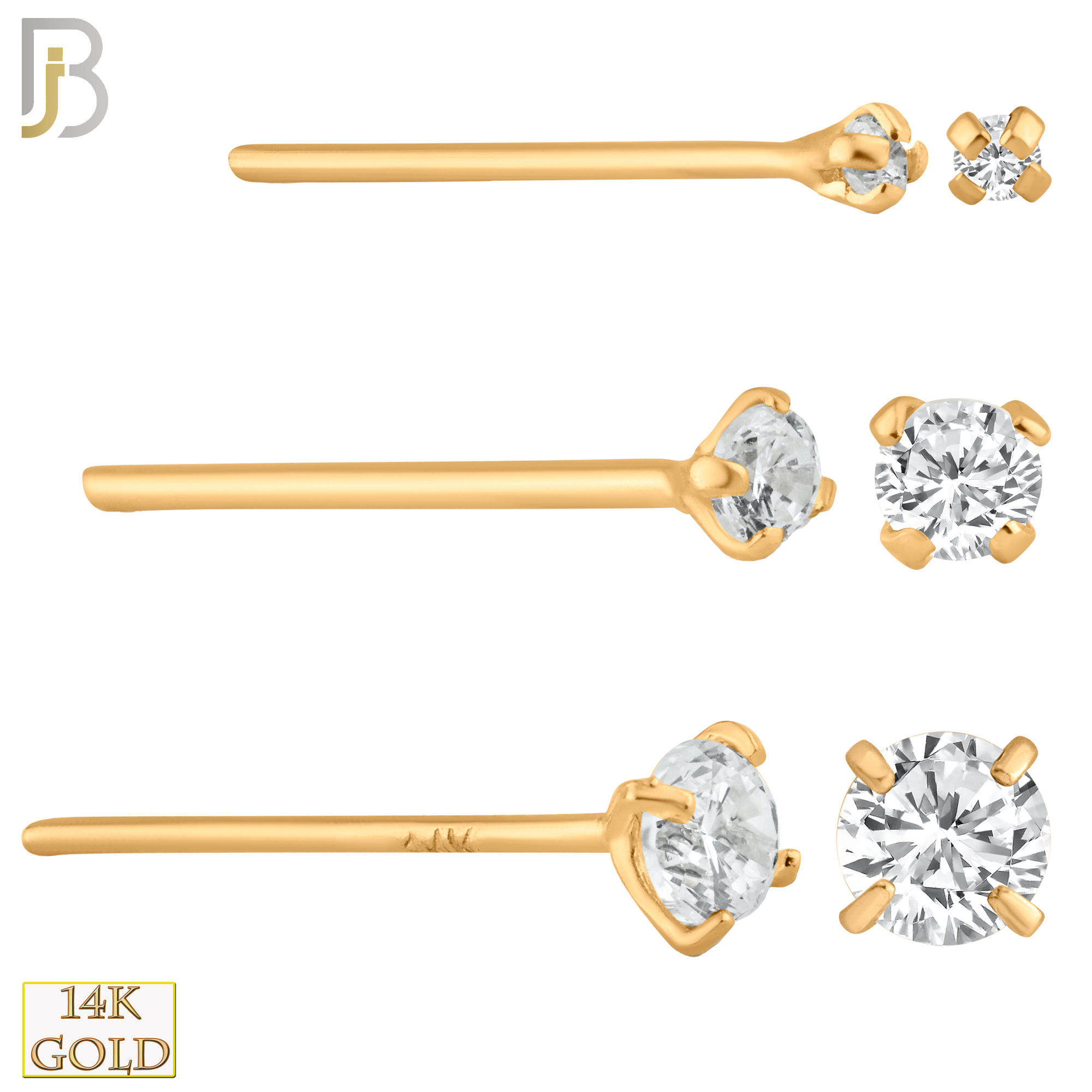 14-NR02CR-22 - 14k Solid Rose Gold 22g Prong Setting  Round Cubic Zircona Nose Stud Bend-it Yourself, Nose Straight  image 0