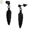 ES94 - 316L Stainless Steel Dangling 25mm Feather Design Earrings Stud 4mm Ball  image 2