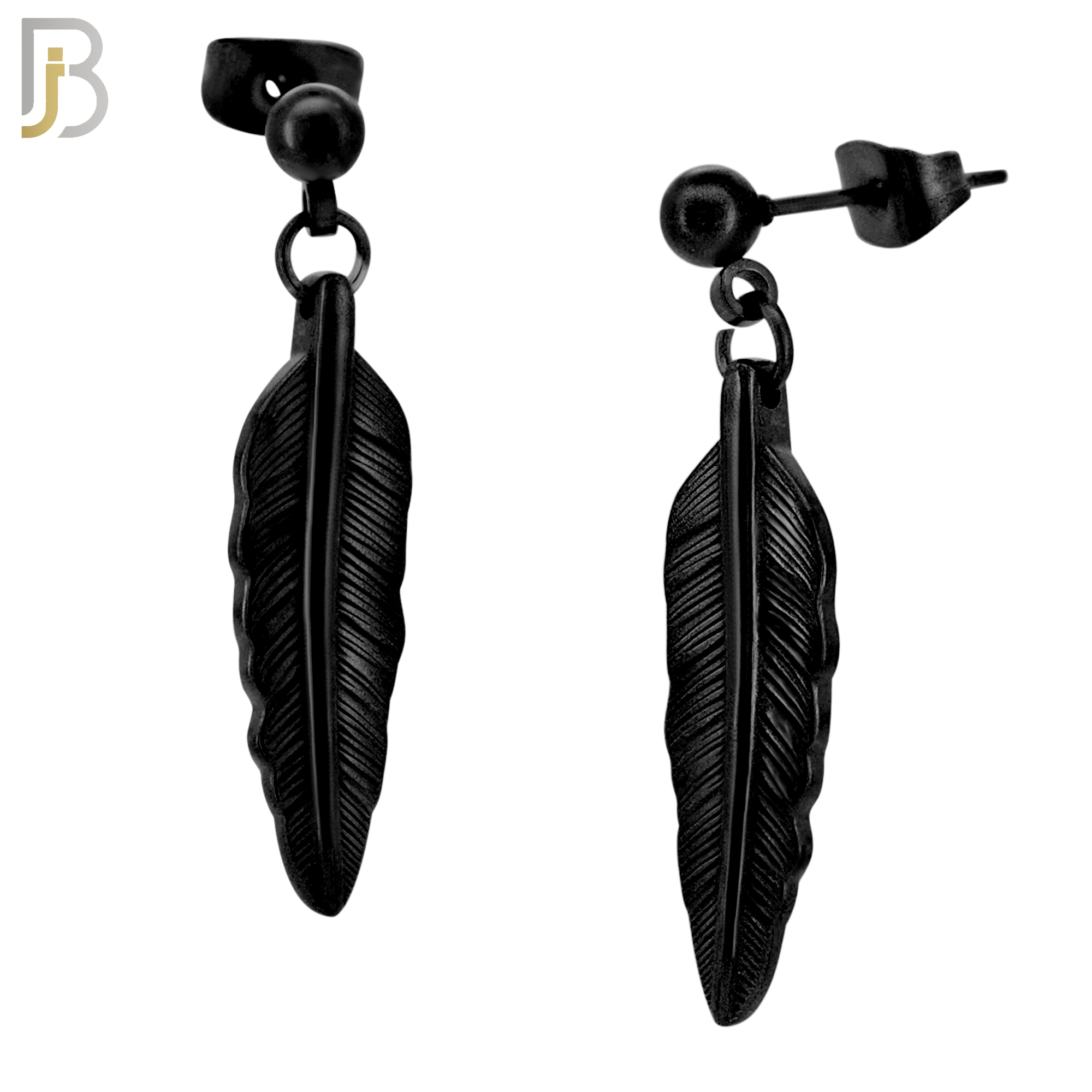 ES94 - 316L Stainless Steel Dangling 25mm Feather Design Earrings Stud 4mm Ball  image 2
