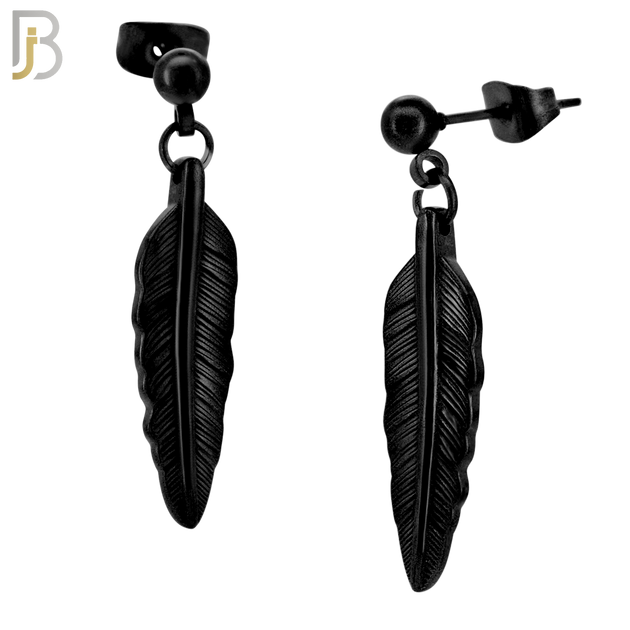 ES94 - 316L Stainless Steel Dangling 25mm Feather Design Earrings Stud 4mm Ball  image 2