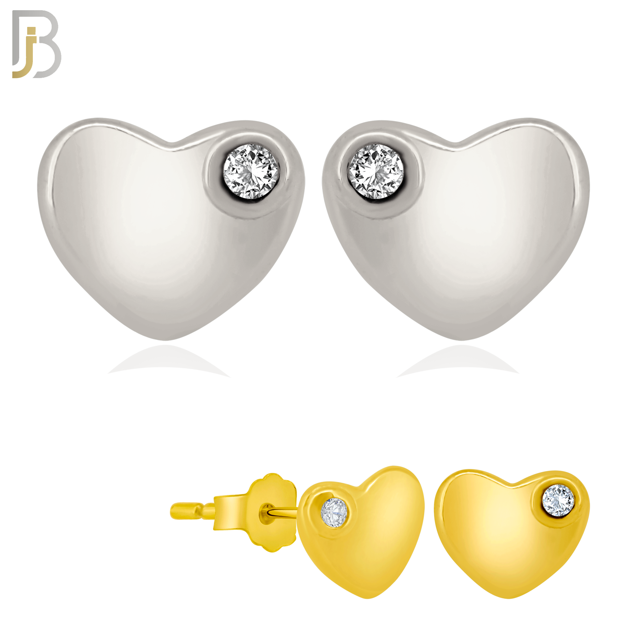 925-ES211 - Push Back - .925 Sterling Silver Plain Heart Shaped Earring Stud with Single Clear Zircon image 0
