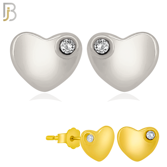 925-ES211 - Push Back - .925 Sterling Silver Plain Heart Shaped Earring Stud with Single Clear Zircon image 0