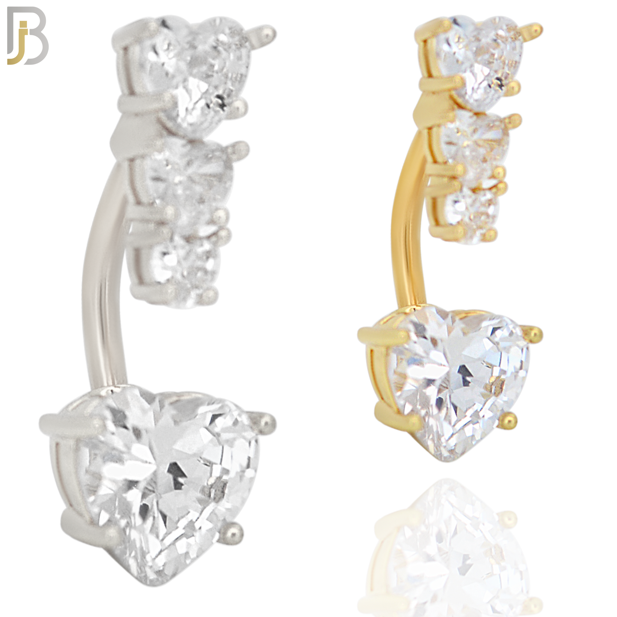 NB58 - 316L Stainless Steel Heart Shaped Clear Zircon in Four Prong Setting Banana Belly Ring image 0