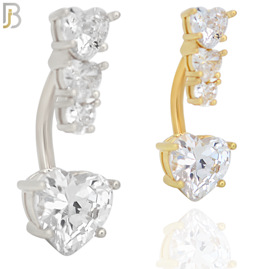 NB58 - 316L Stainless Steel Heart Shaped Clear Zircon in Four Prong Setting Banana Belly Ring image 0
