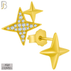 925-ES370 - Push Back - .925 Sterling Silver Four Point Star Mismatched Stud Earrings image 2