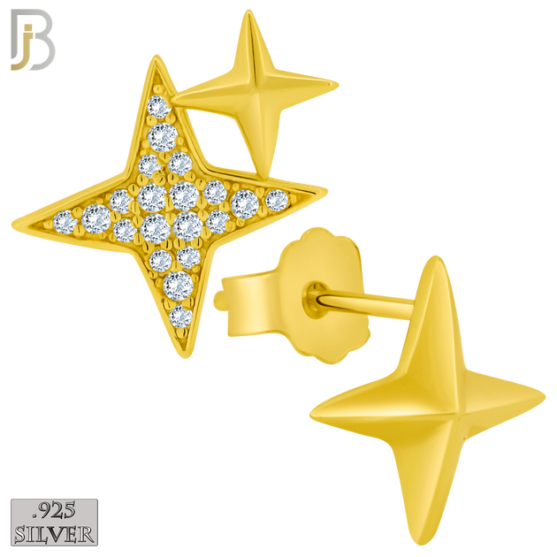 925-ES370 - Push Back - .925 Sterling Silver Four Point Star Mismatched Stud Earrings image 2
