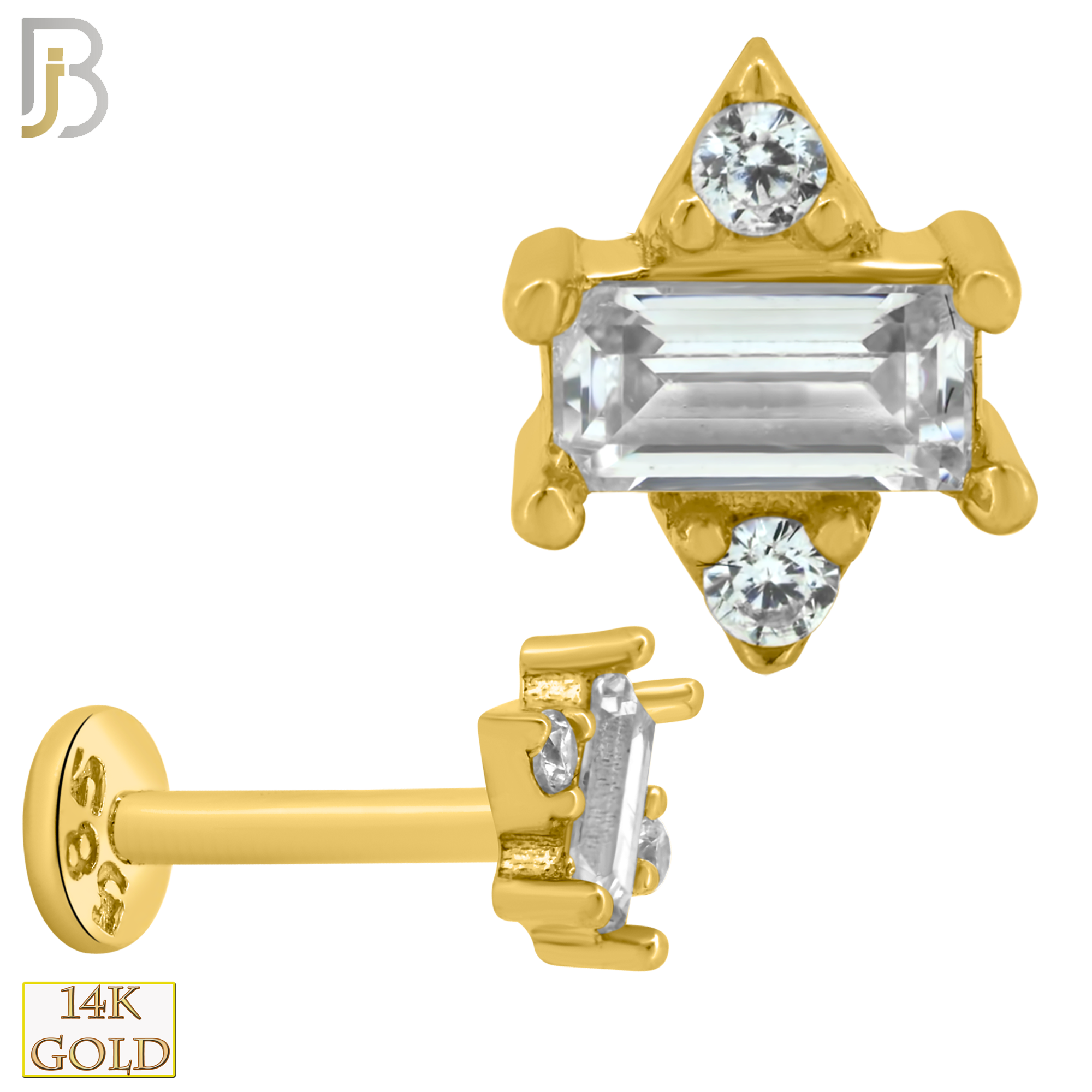 14-LB50 - 14k Yellow Gold Baguette CZ Labret - Yellow Gold image