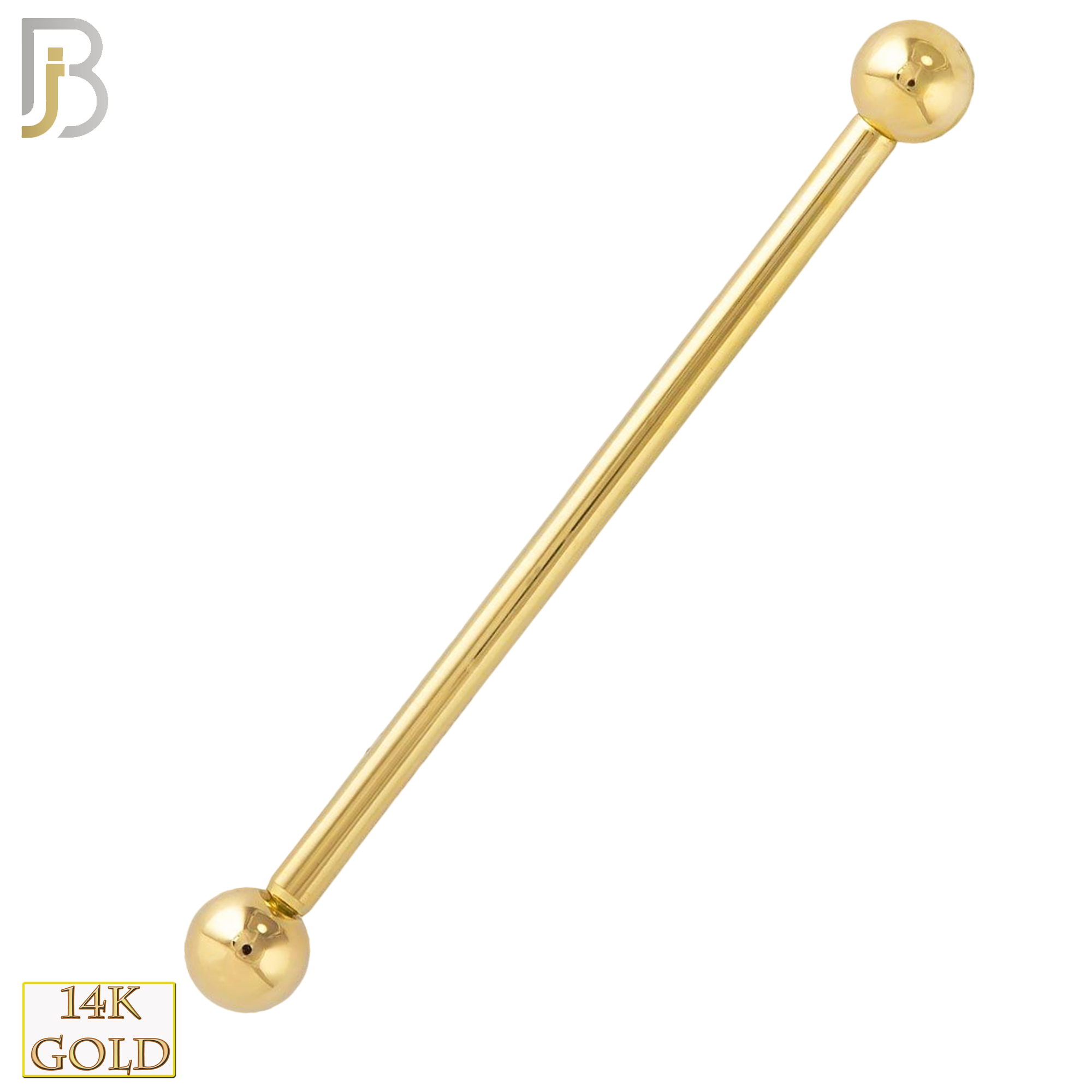 14-BB01Y16 - 14k Solid Gold 16g Barbell with Plain 5mm Ball Externally Threaded image 2