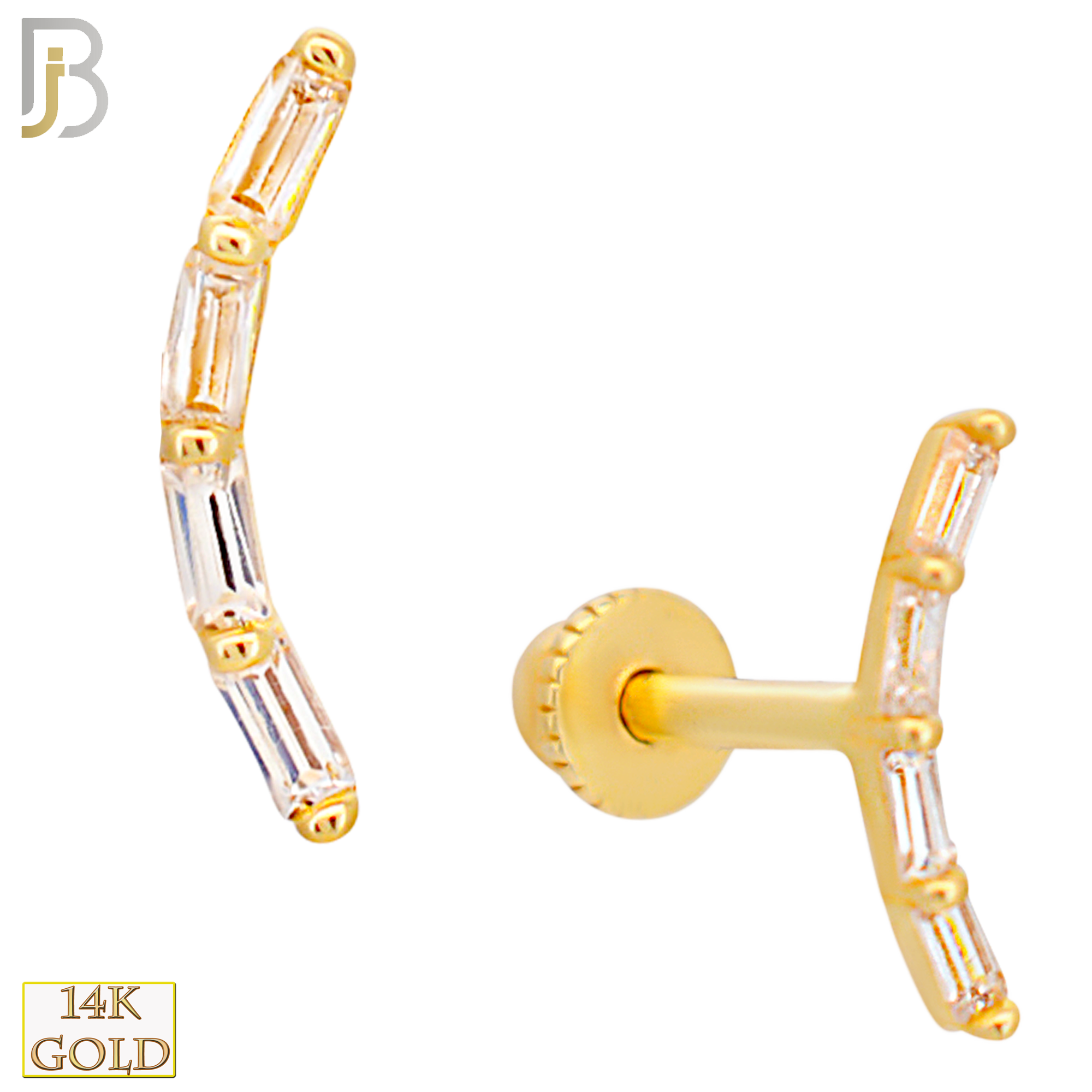 14-TB42 - 14k Yellow Gold 4 Linking Baguettes CZ Tragus Barbell with Baby Screw Backing image