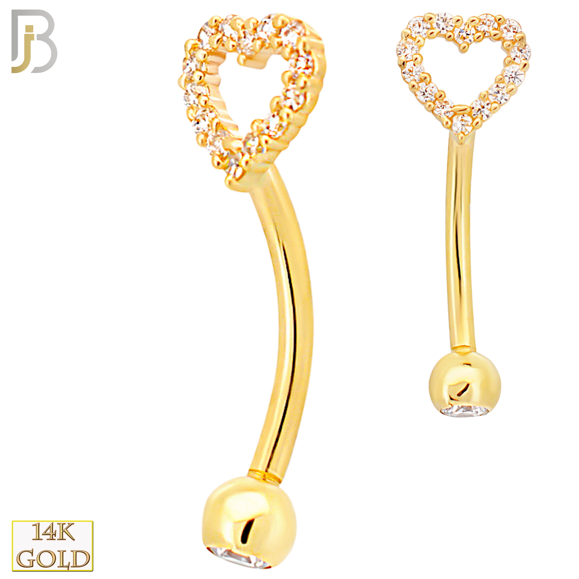 14-EC15 - 14k Yellow Gold Multi CZ Heart Hollow Eyebrow Barbell Externally Threaded Screw image 0