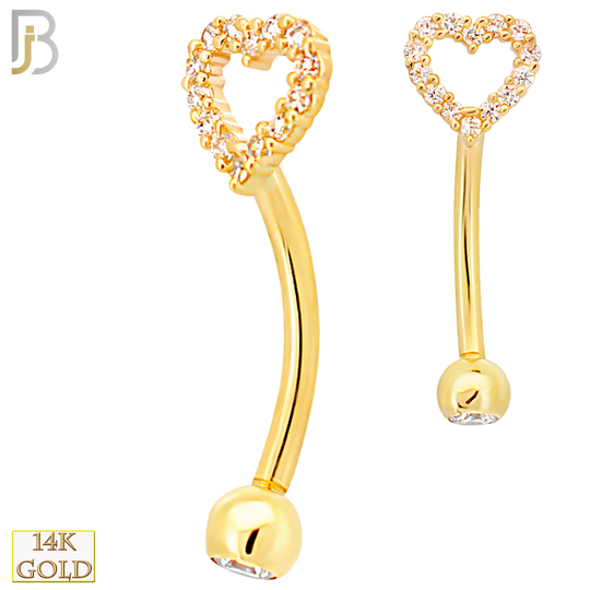 14-EC15 - 14k Yellow Gold Multi CZ Heart Hollow Eyebrow Barbell Externally Threaded Screw image 0