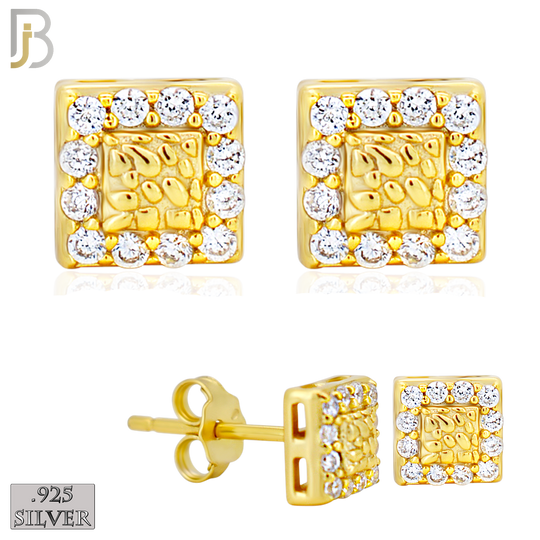 925-ES517 - 925 Sterling Silver Square with CZ Halo Nugget Push Back Earrings image 0