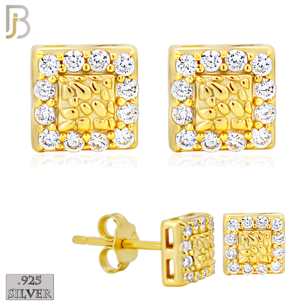 925-ES517 - 925 Sterling Silver Square with CZ Halo Nugget Push Back Earrings image 0