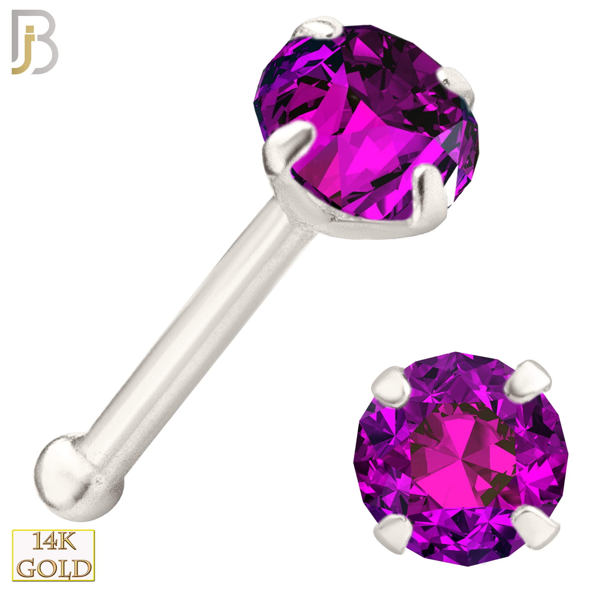 14-NR01CWR - 20g 14k White Gold Nose Bone with Ruby Colored CZ - 3mm image