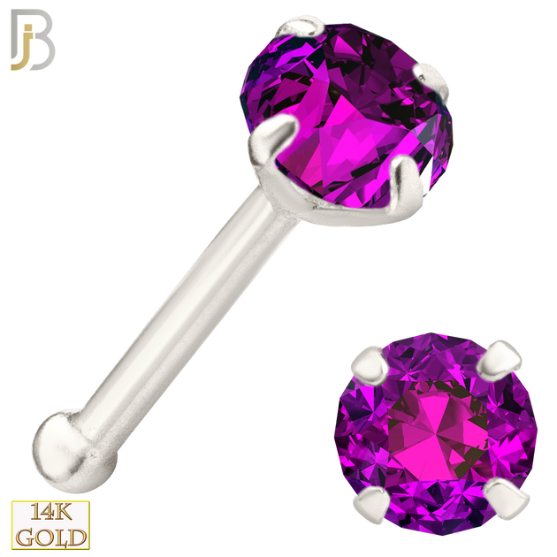 14-NR01CWR - 20g 14k White Gold Nose Bone with Ruby Colored CZ - 3mm image