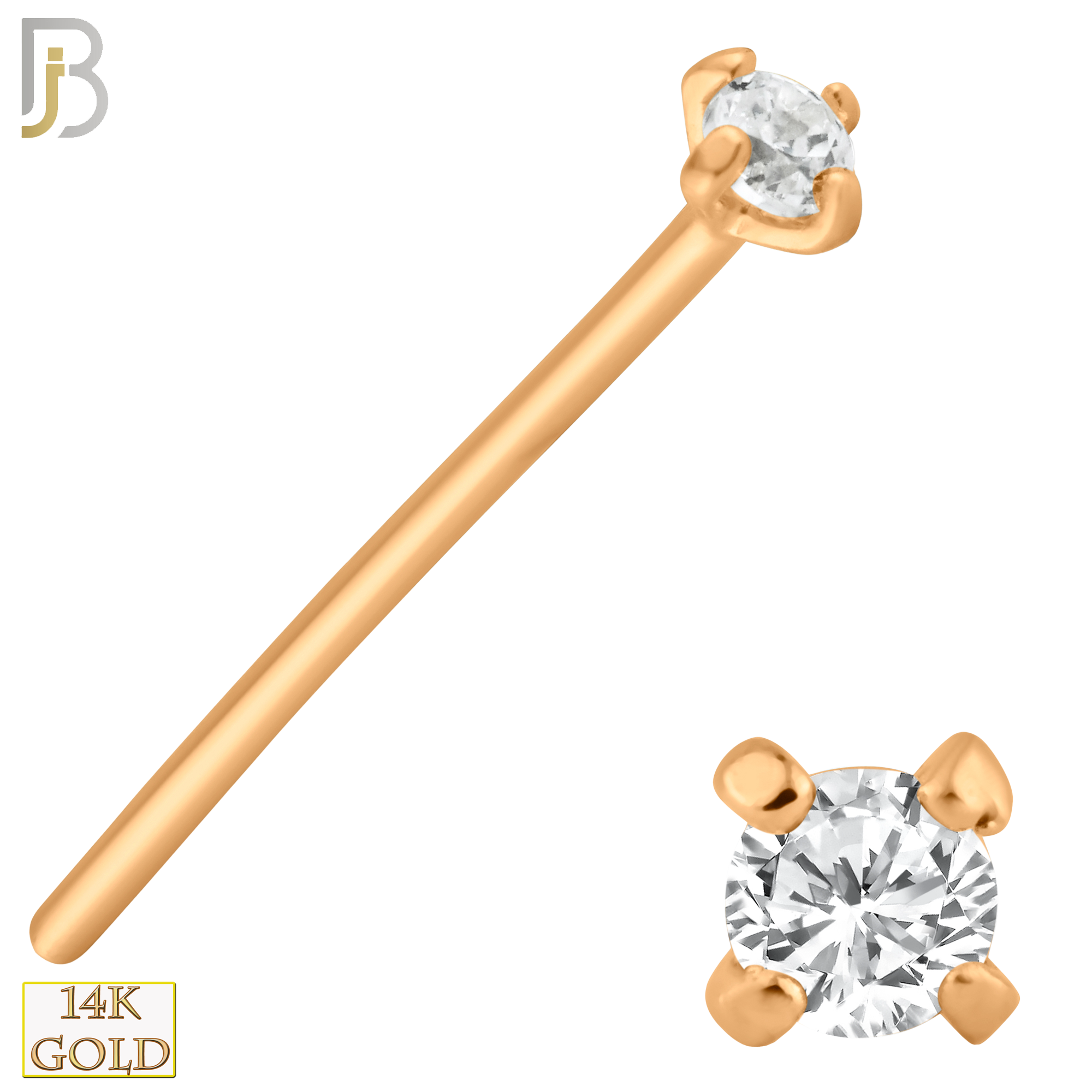 14-NR02CR-20 -  20g14k Solid Rose Gold Prong Setting  Round Cubic Zirconia Nose Stud Bend-it Yourself, Nose Straight  image 4