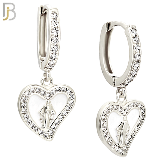 ES494 - 316L Stainless Steel Dangling Virgin Mary in Heart Huggies Earrings image 1