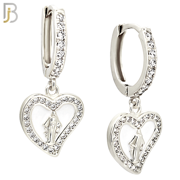ES494 - 316L Stainless Steel Dangling Virgin Mary in Heart Huggies Earrings image 1