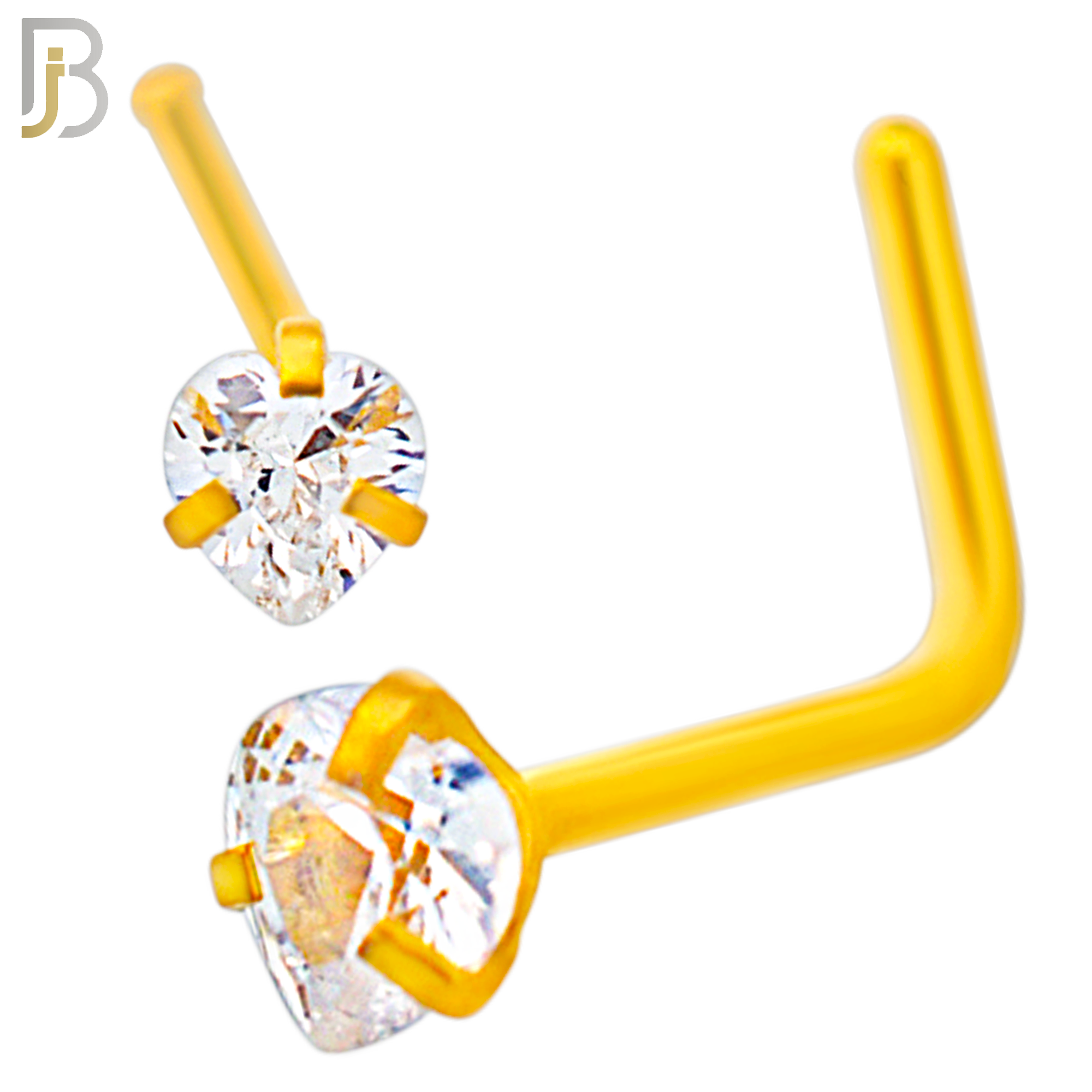 NR42L - 316L Surgical Steel L-Shape Nose Ring with 3mm Heart Shaped Clear Zircon in Three Prong Setting (PACK OF 6) image 2