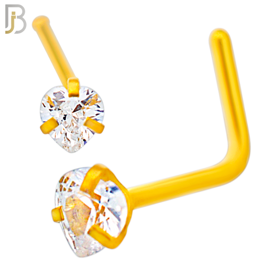 NR42L - 316L Surgical Steel L-Shape Nose Ring with 3mm Heart Shaped Clear Zircon in Three Prong Setting (PACK OF 6) image 2