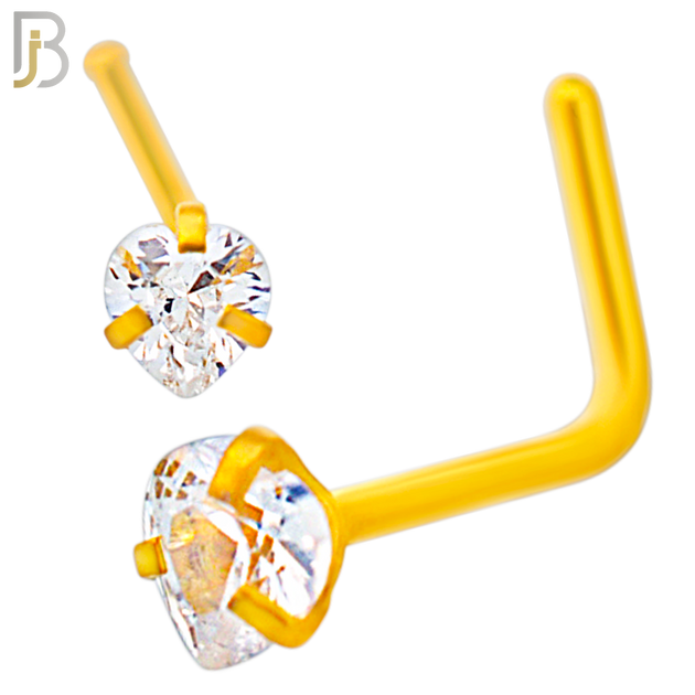 NR42L - 316L Surgical Steel L-Shape Nose Ring with 3mm Heart Shaped Clear Zircon in Three Prong Setting (PACK OF 6) image 2