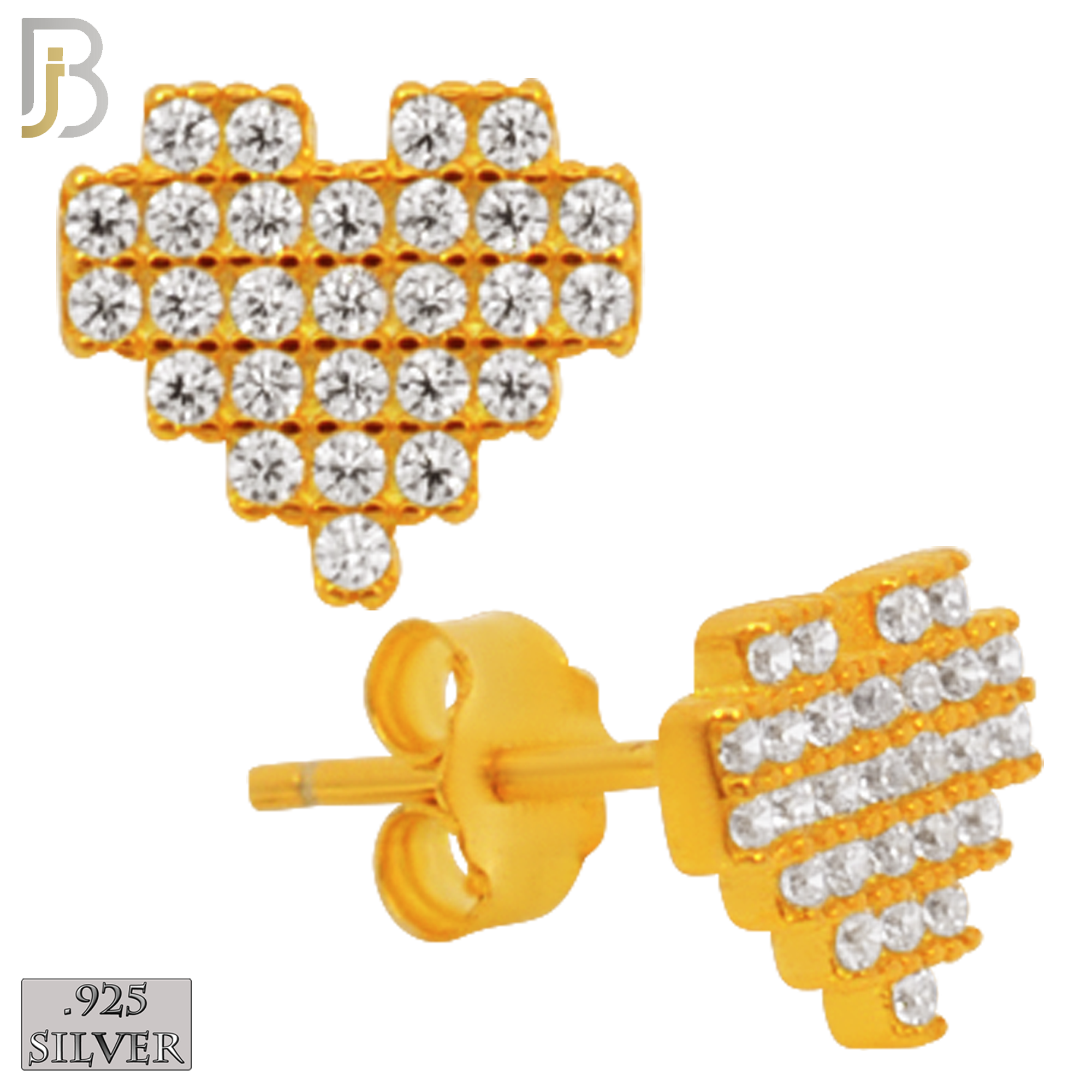925-ES228 – 925 Sterling Silver Pixelated Heart Design Earring Stud with Multi Zircon image 3