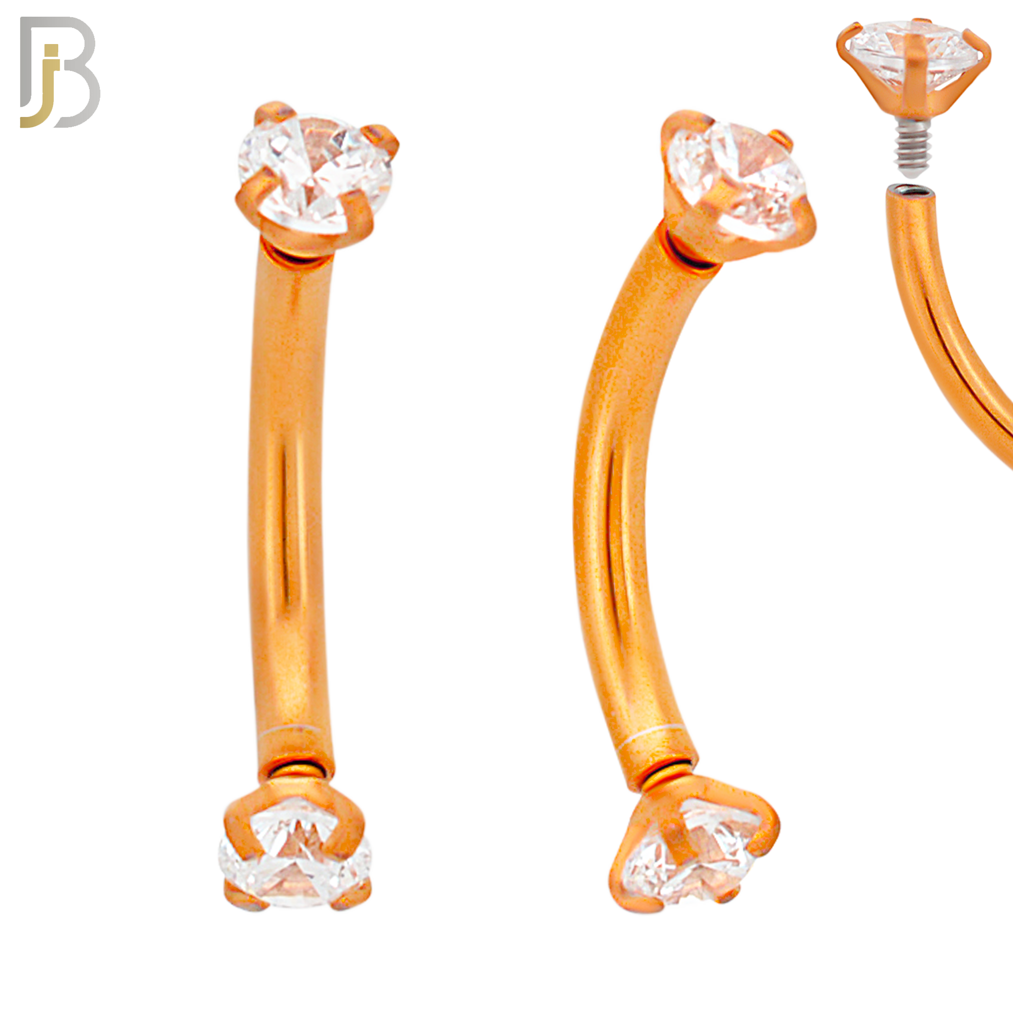 EC04RC - 316L Surgical Steel Rose Gold Plated Curved Prong Setting Zircon Internally Threaded (PACK OF 6) image