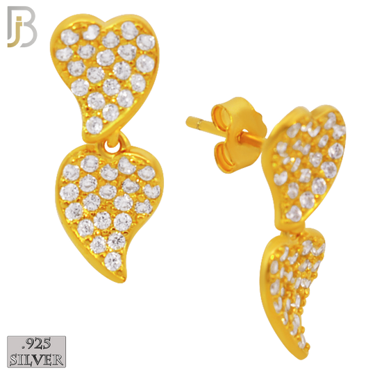 925-ES304 - .925 Sterling Silver Double Heart with Zircon Design Stud Earrings image 2