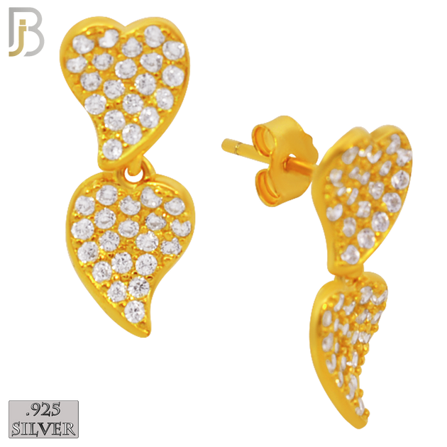 925-ES304 - .925 Sterling Silver Double Heart with Zircon Design Stud Earrings image 2