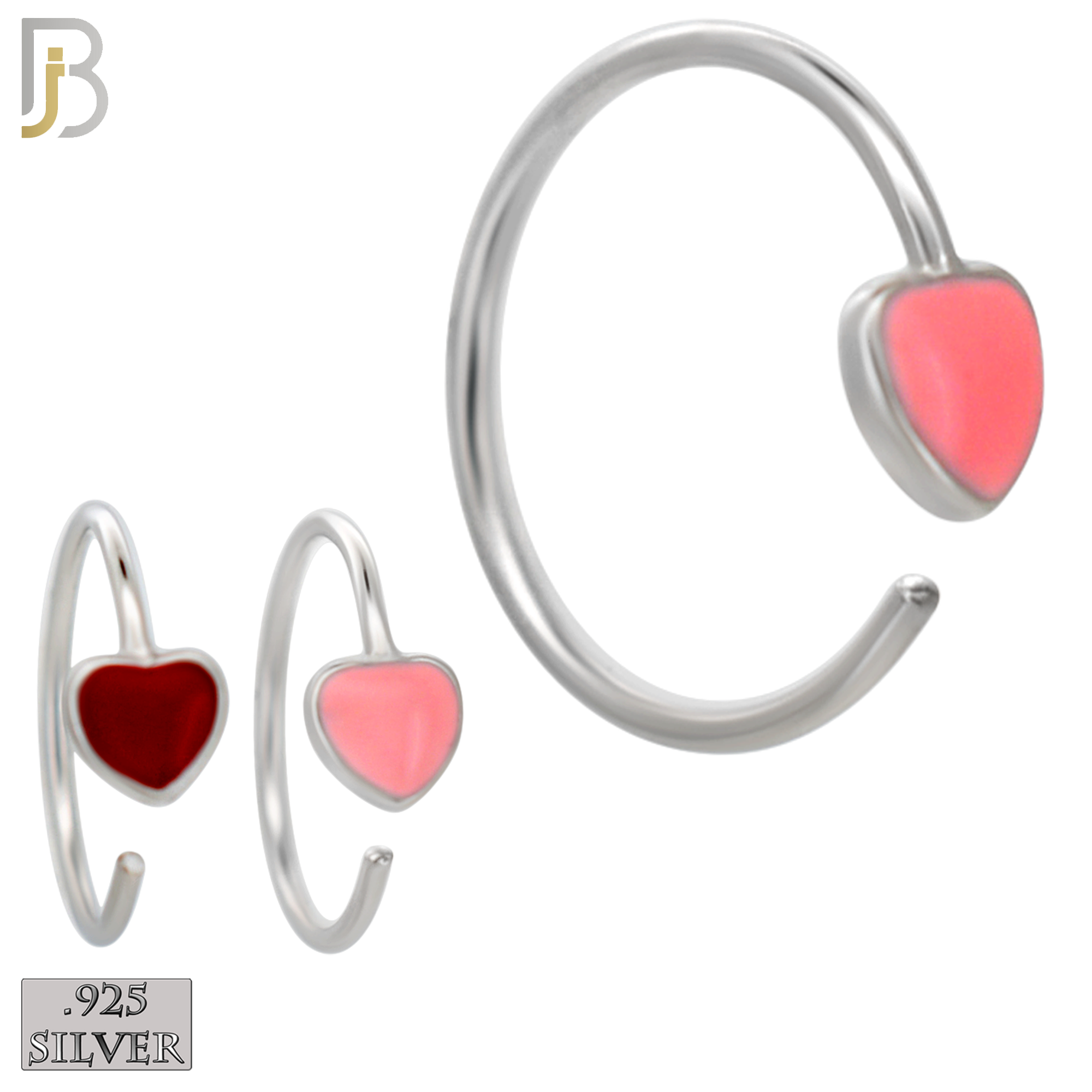 925-CT133-  925 Silver Heart Nose Hoops with Enamel - (Pack of 6) image 0