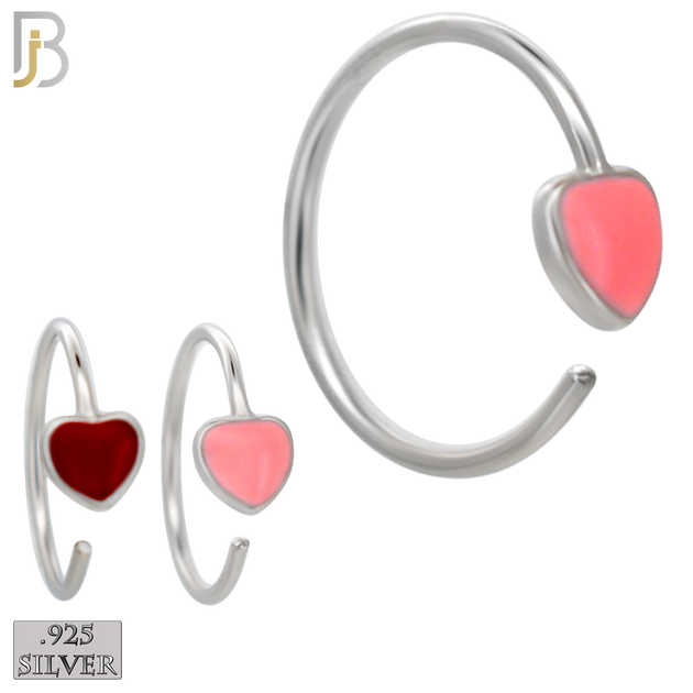 925-CT133-  925 Silver Heart Nose Hoops with Enamel - (Pack of 6) image 0