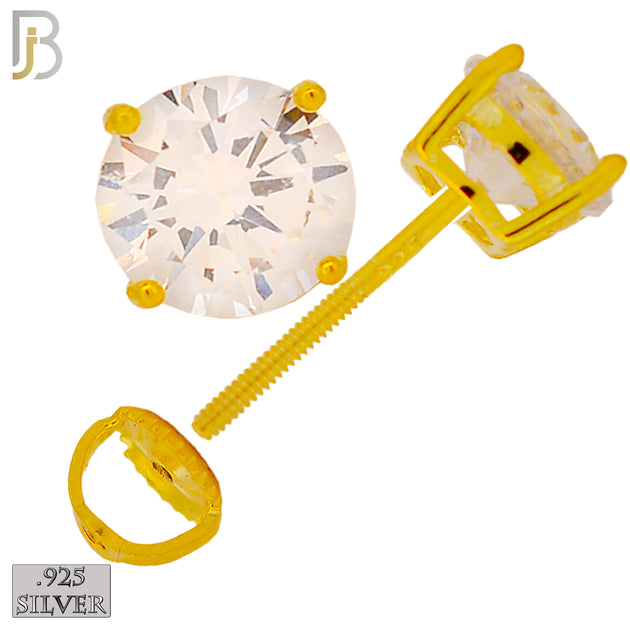 925-ES79-GC - .925 Sterling Silver Push Butterfly Screw Back Stud Earrings Casting Prong Setting with Round Clear Zircon - 7mm image