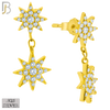 925-ES359 - .925 Sterling Silver Dangling Double Starburst with CZ Stud Earrings image 2