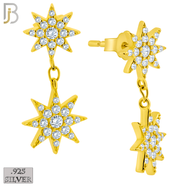925-ES359 - .925 Sterling Silver Dangling Double Starburst with CZ Stud Earrings image 2