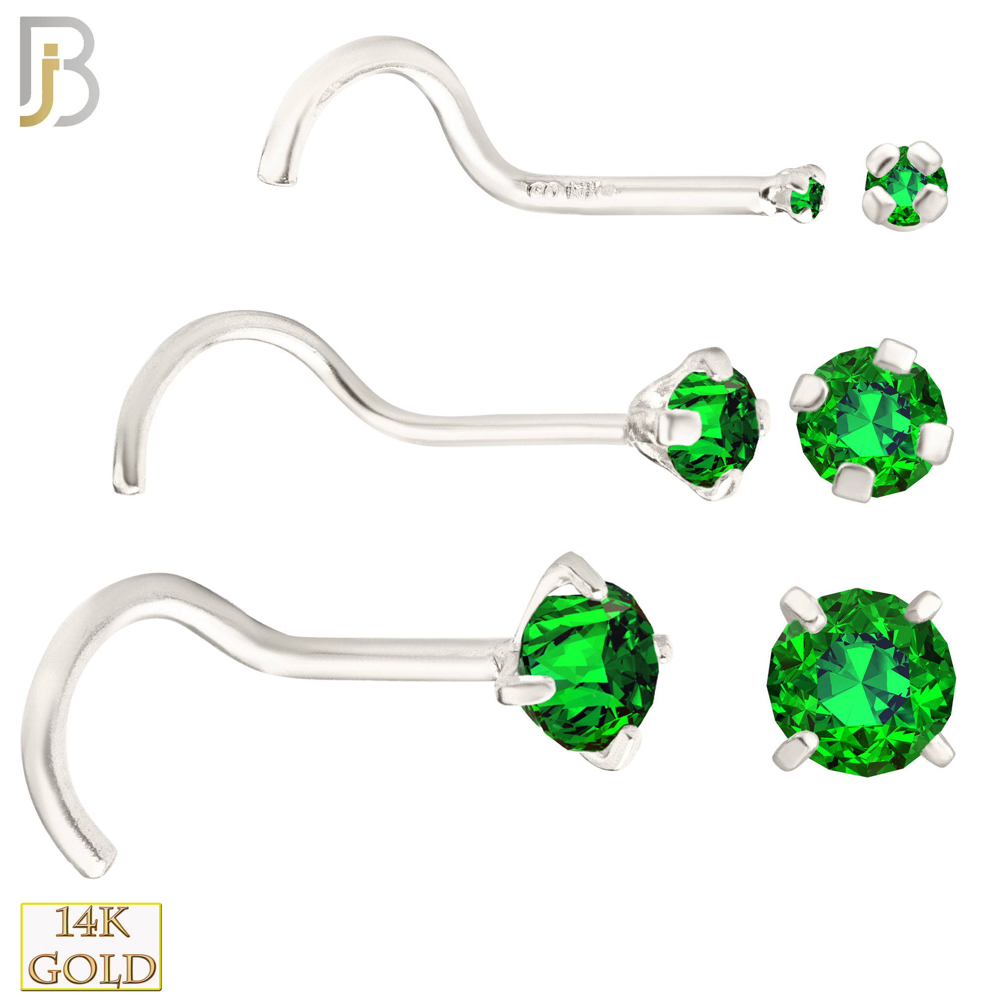 14-NR03CWE - 20g 14k White Gold Nose Screw with Emerald Colored CZ image 0