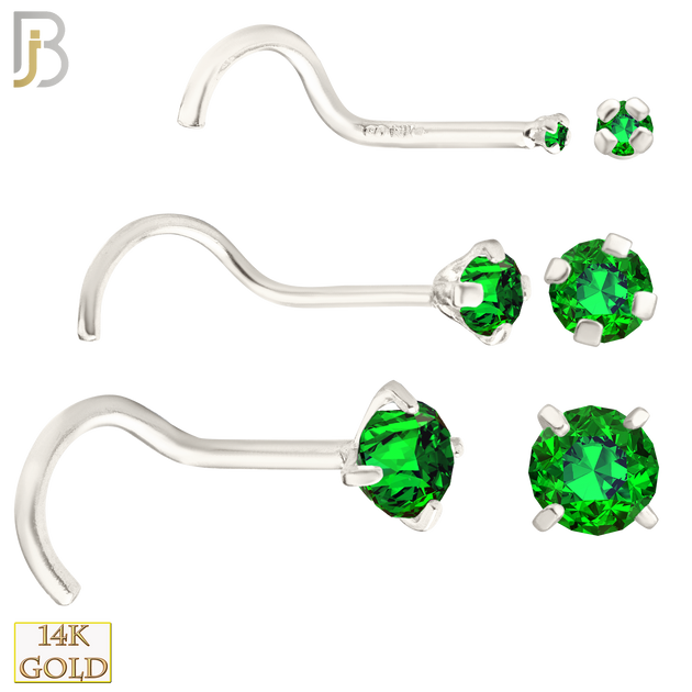 14-NR03CWE - 20g 14k White Gold Nose Screw with Emerald Colored CZ image 0