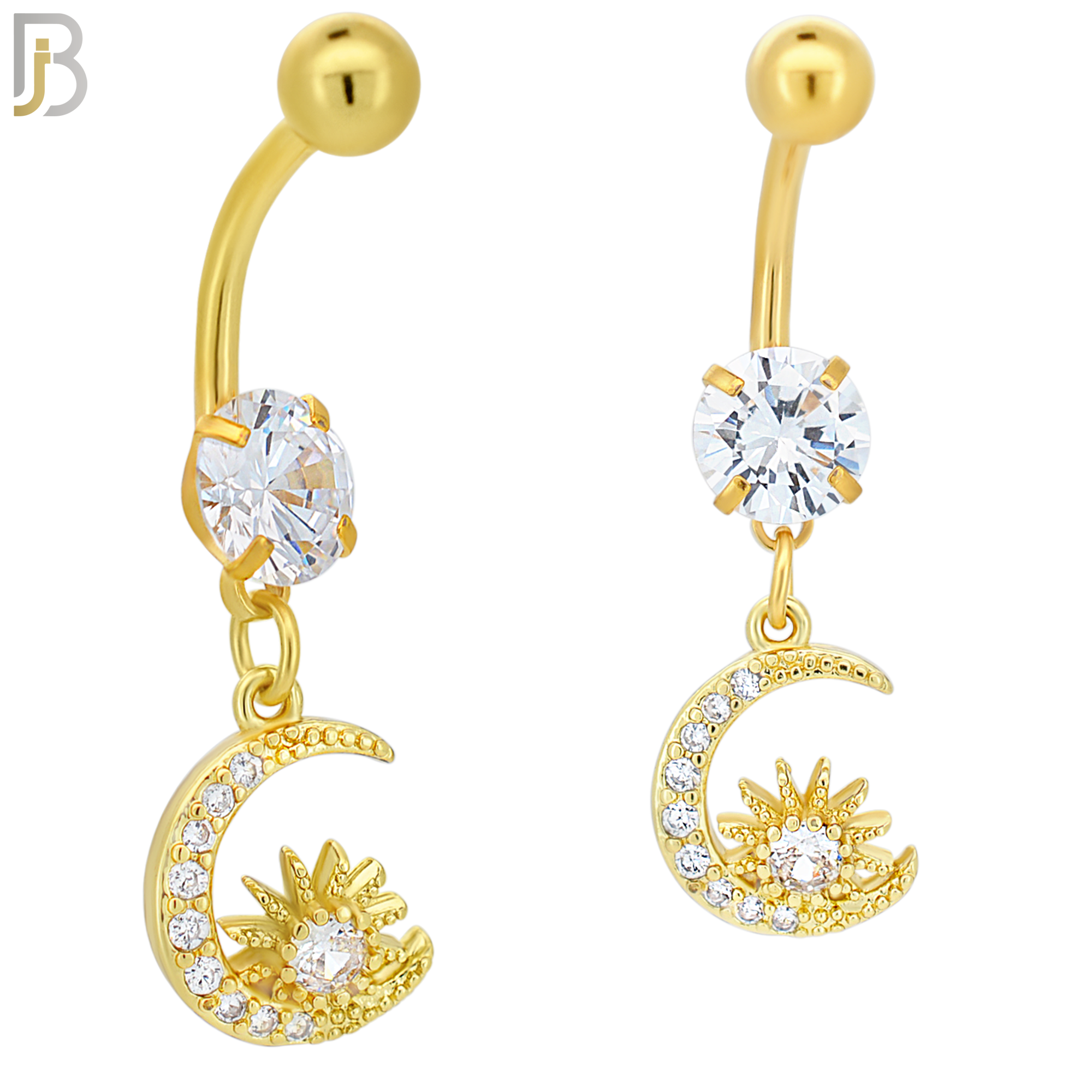 N069 - 316L Stainless Steel Dangling Moon and Sun Zircon Design Belly Ring with 5mm Screw Ball image 3