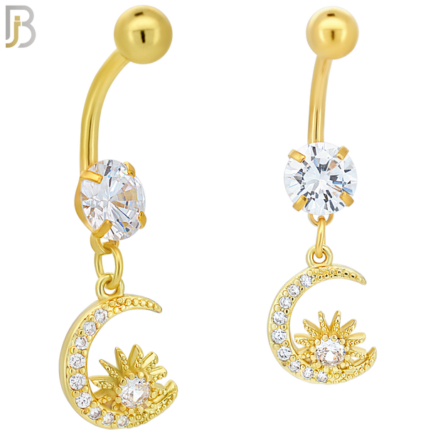 N069 - 316L Stainless Steel Dangling Moon and Sun Zircon Design Belly Ring with 5mm Screw Ball image 3